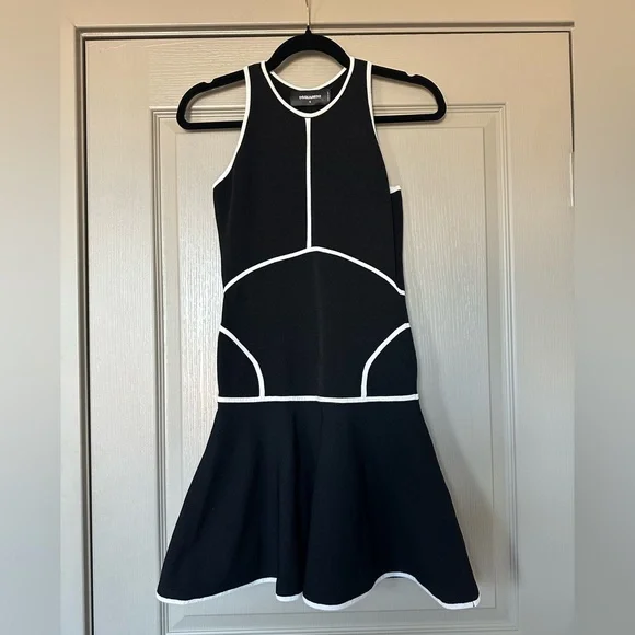 Dsquared2 Black White Piped Fit & Flare Dress Sz S Made in Italy - Picture 4 of 15